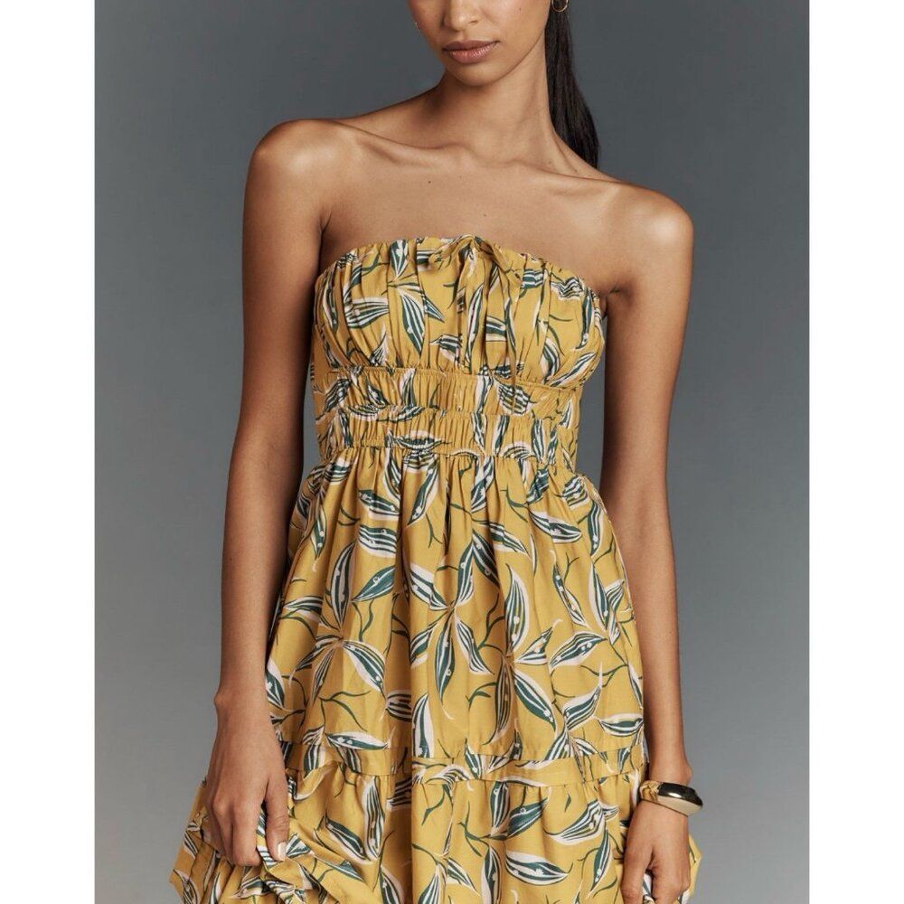 Anthropologie Yellow Strapless Floral Midi Dress - Picture 11 of 12